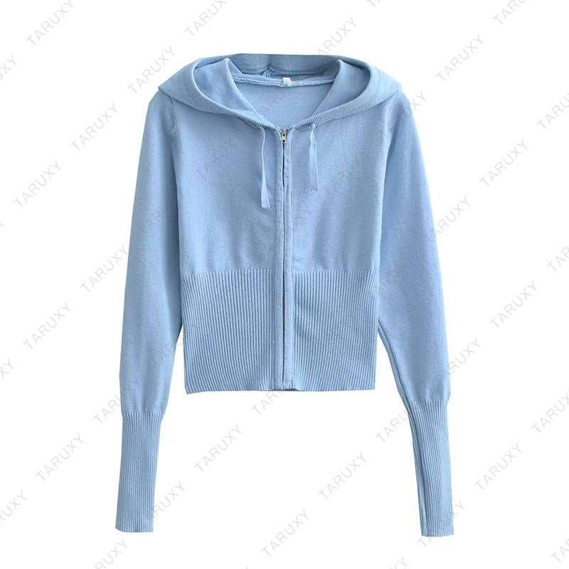 Women Outfits Casual Zipper Sweater Hoodie Set Flare Pants Suits Pink Knitted Womens Y2k Two Piece Set