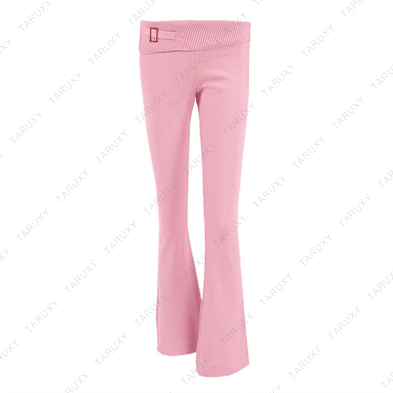 Women Outfits Casual Zipper Sweater Hoodie Set Flare Pants Suits Pink Knitted Womens Y2k Two Piece Set