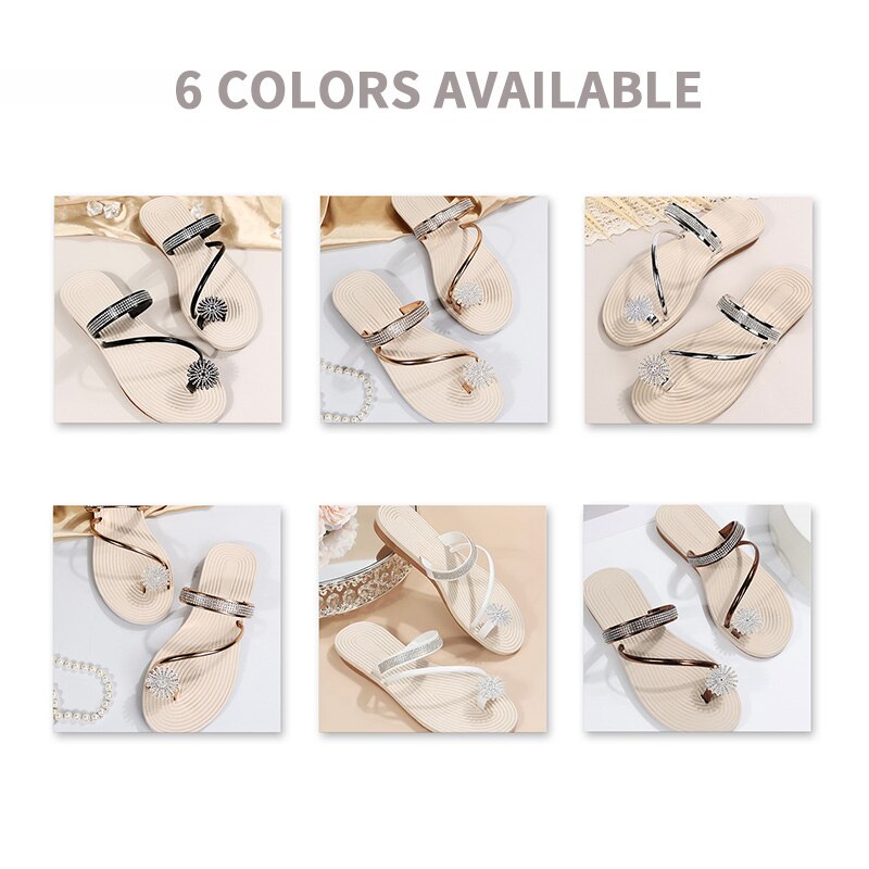 Flat Sandals Women Dressy Summer Sparkly Rhinestone Slide Shoes Women's Bling Trendy Ladies Sandals